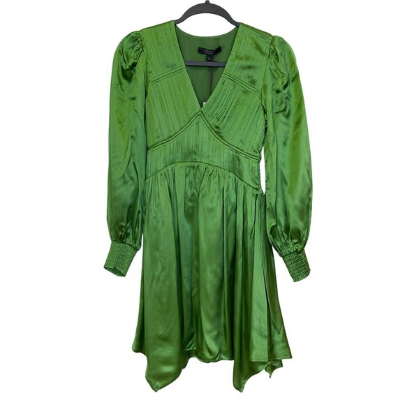 All Saints $395 Cactus Esta Silk Blend Asymmetrical Hem Mini Dress Sz 0 NWT - Picture 6 of 10